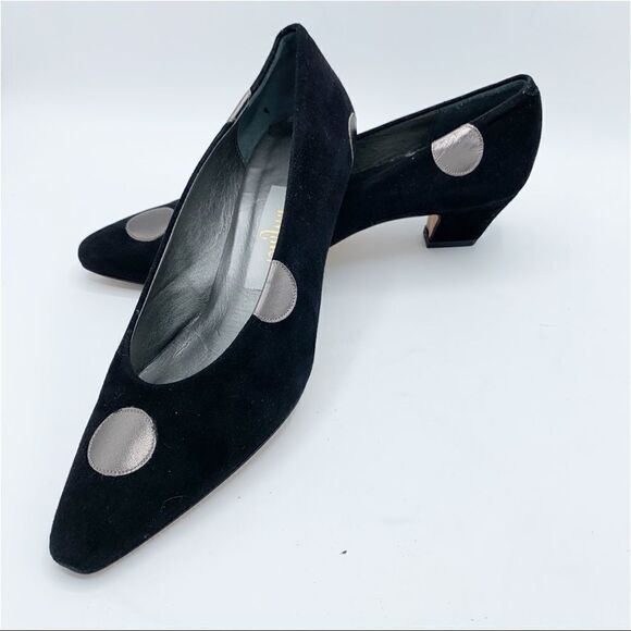 Vintage Vibe I. Miller Black Suede Low‎ Pumps w/Metallic Dots - Picture 10 of 15